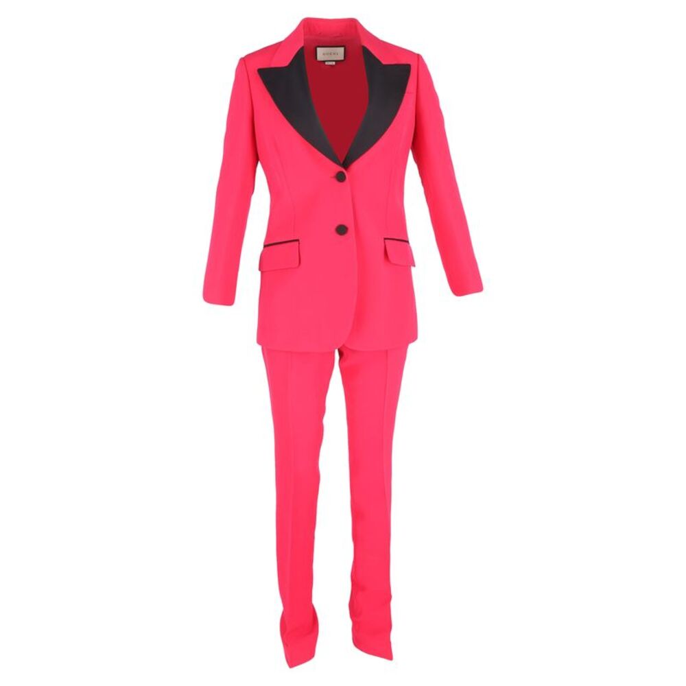 Gucci Contrast Lapel Blazer and Trousers Set in Pink Wool